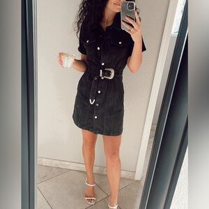Black Denim Belted Dress